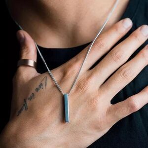 Men’s Stainless Steel Bar Chain Necklace Silver  21.5”